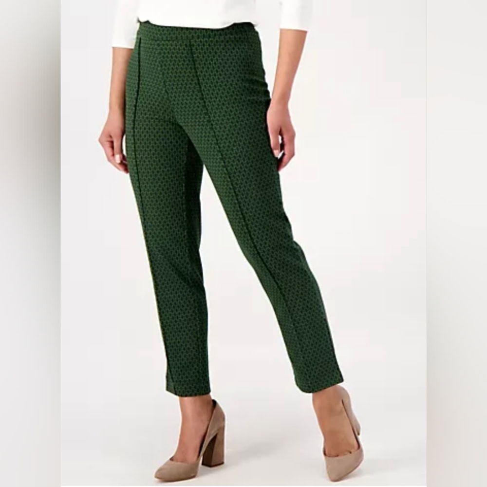 Isaac Mizrahi Live Green Knit Jacquard Straight Leg Ankle Pants 24 3X
